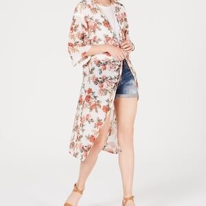 ULTRA FLIRT Juniors Printed Mesh Duster Kimono Cover-Up Floral Sheer Size XS NWT